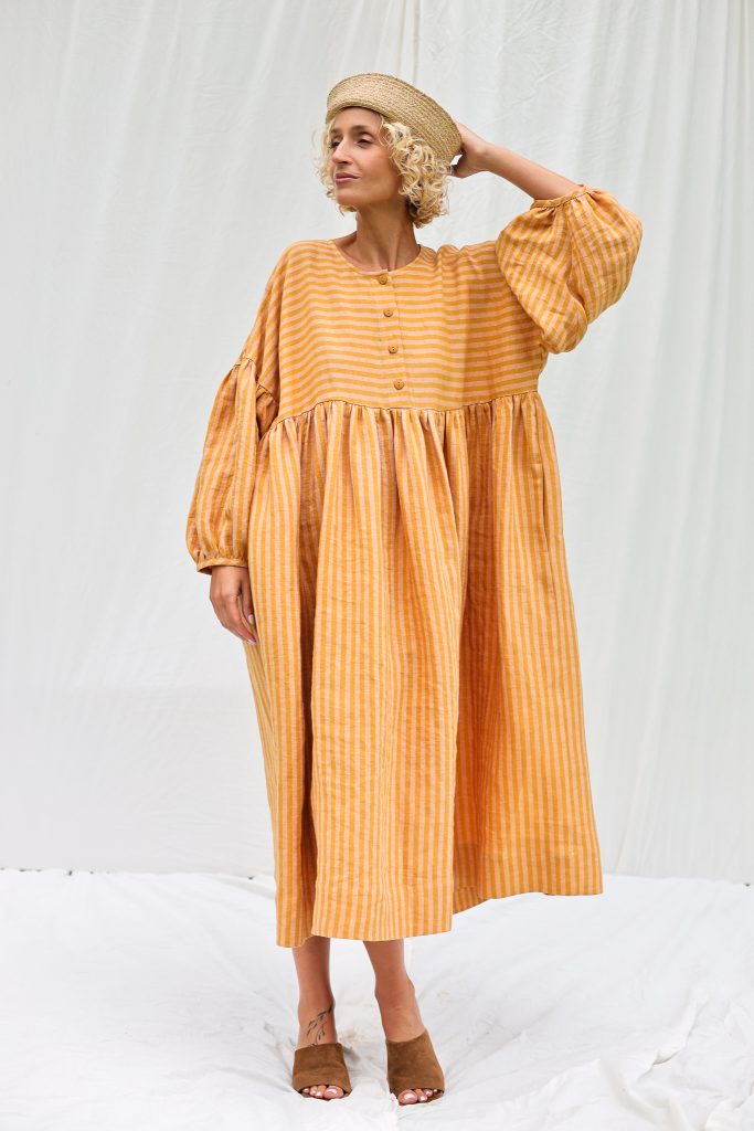 Oversized drop shoulder linen dress GRETA in stripes | Dress | Sustainable clothing | OffOn clothing
