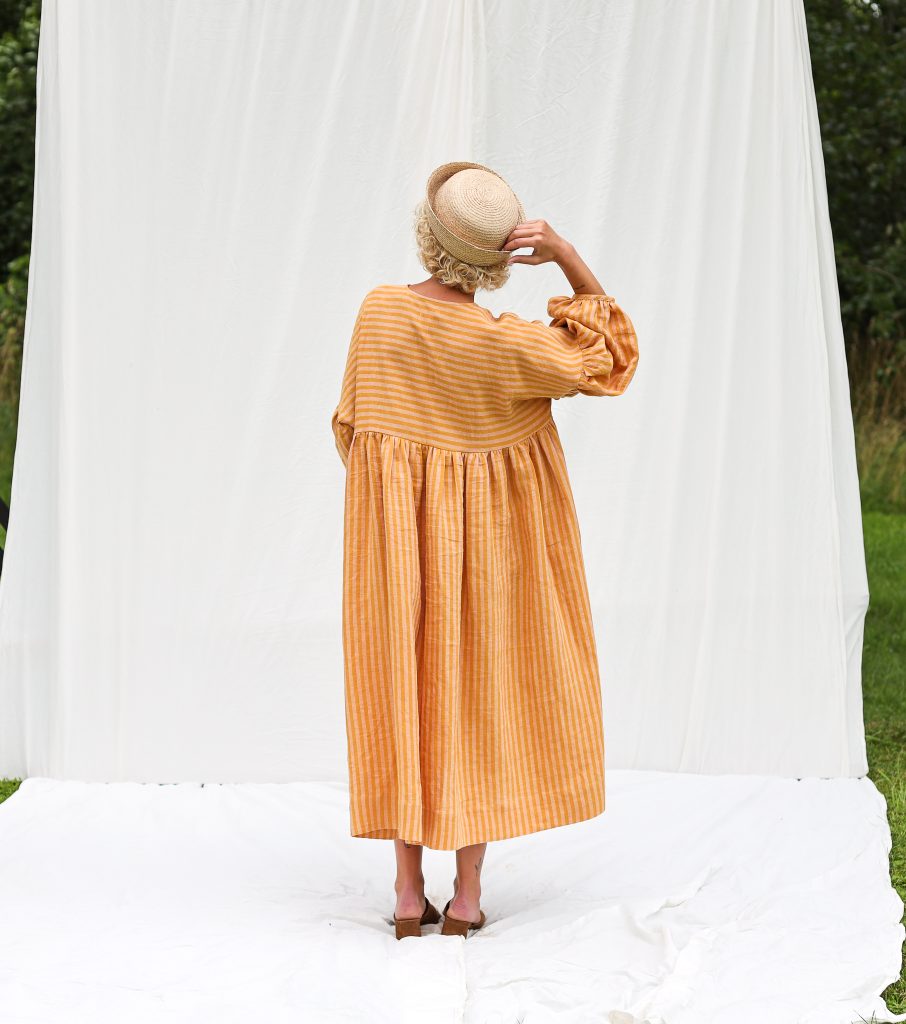 Oversized drop shoulder linen dress GRETA in stripes