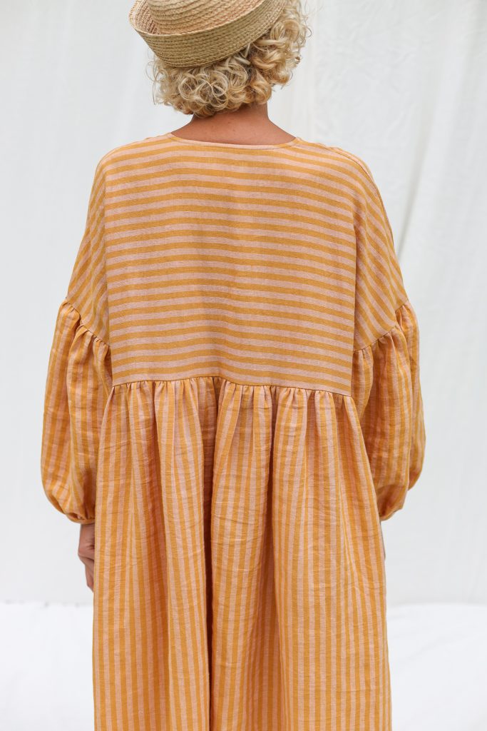 Oversized drop shoulder linen dress GRETA in stripes