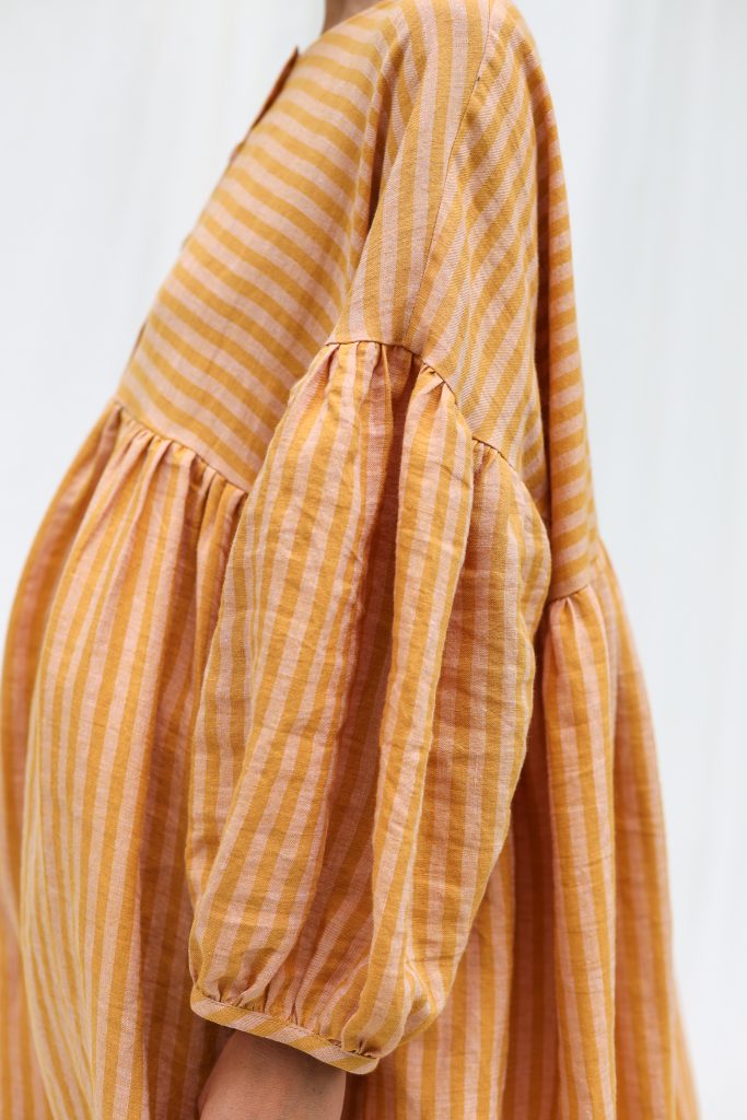 Oversized drop shoulder linen dress GRETA in stripes
