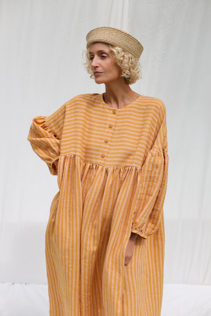 Oversized drop shoulder linen dress GRETA in stripes