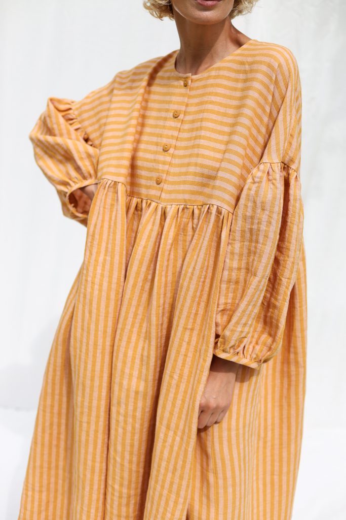 Oversized drop shoulder linen dress GRETA in stripes