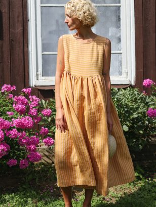 Striped Sleeveless Smock Linen Dress | Dress | Sustainable clothing | OffOn clothing