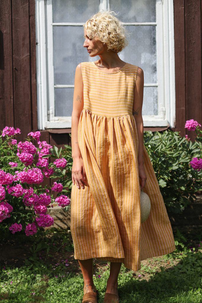 Striped Sleeveless Smock Linen Dress | Dress | Sustainable clothing | OffOn clothing