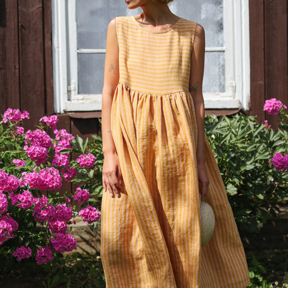 Striped Sleeveless Smock Linen Dress | Dress | Sustainable clothing | OffOn clothing