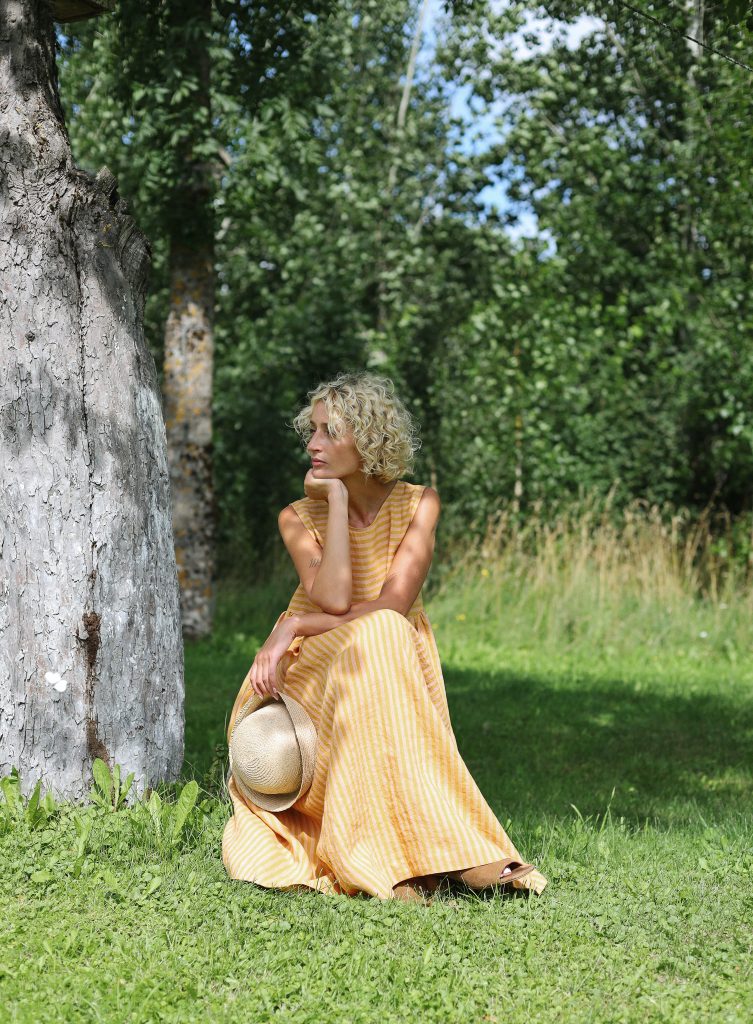 Striped Sleeveless Smock Linen Dress