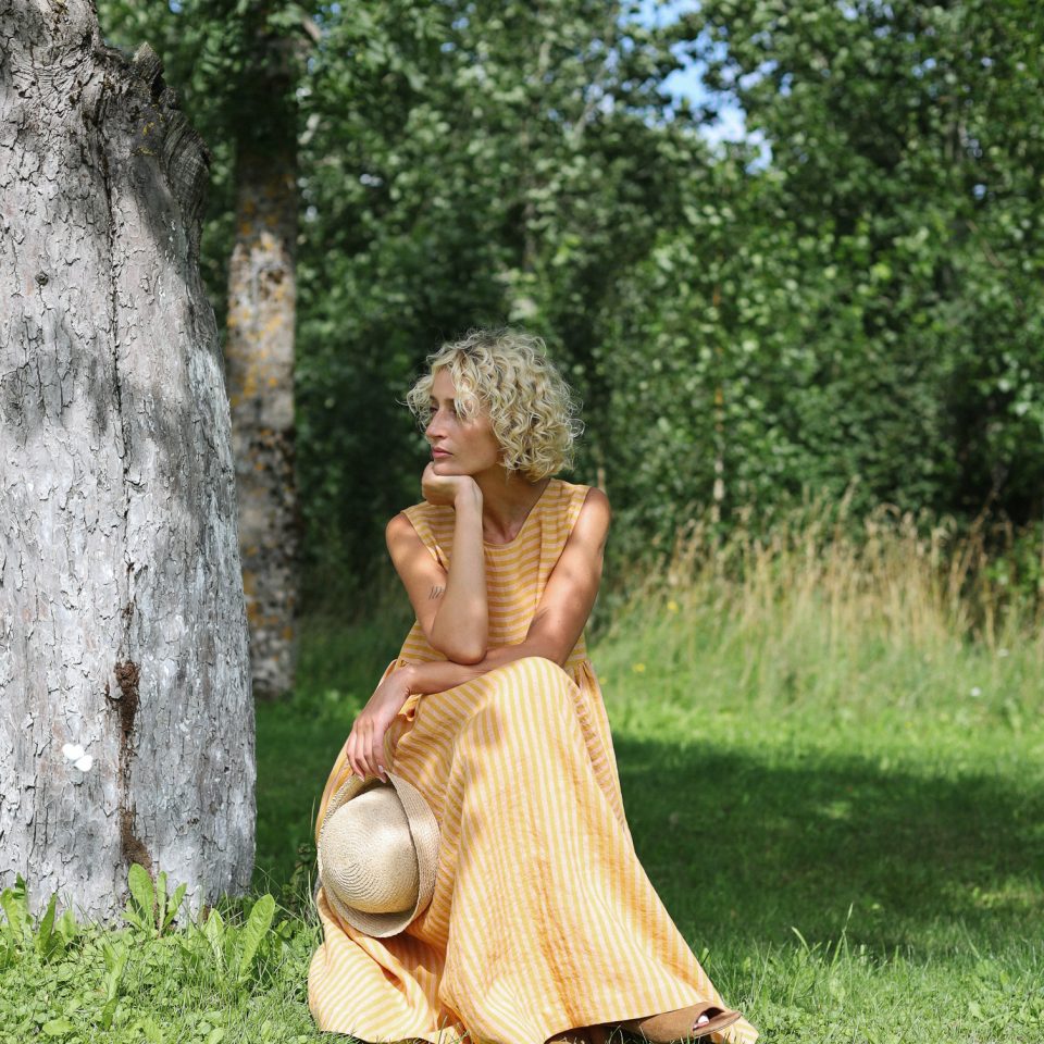 Striped Sleeveless Smock Linen Dress