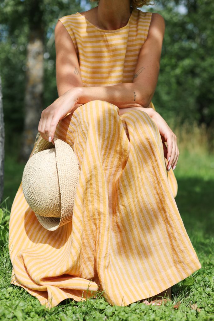 Striped Sleeveless Smock Linen Dress