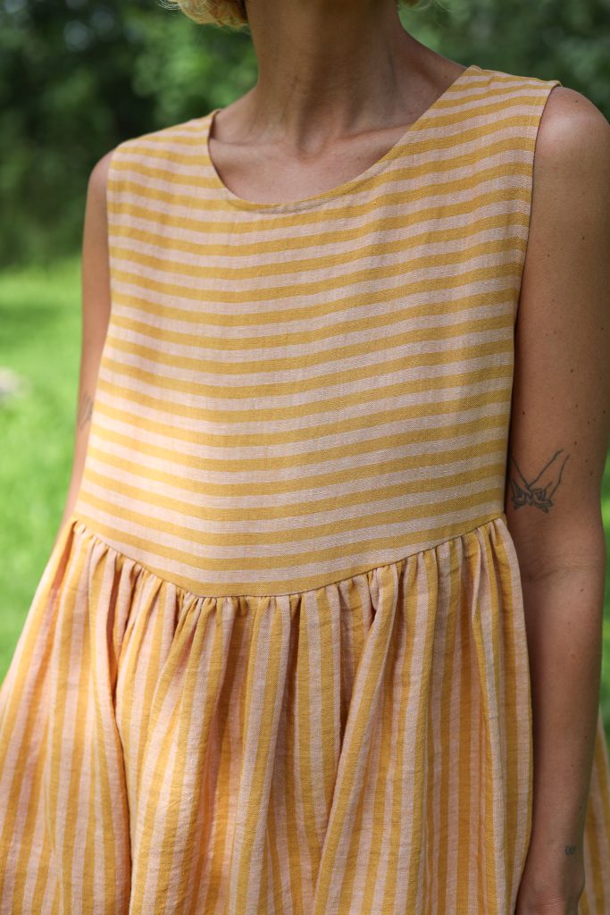 Striped Sleeveless Smock Linen Dress