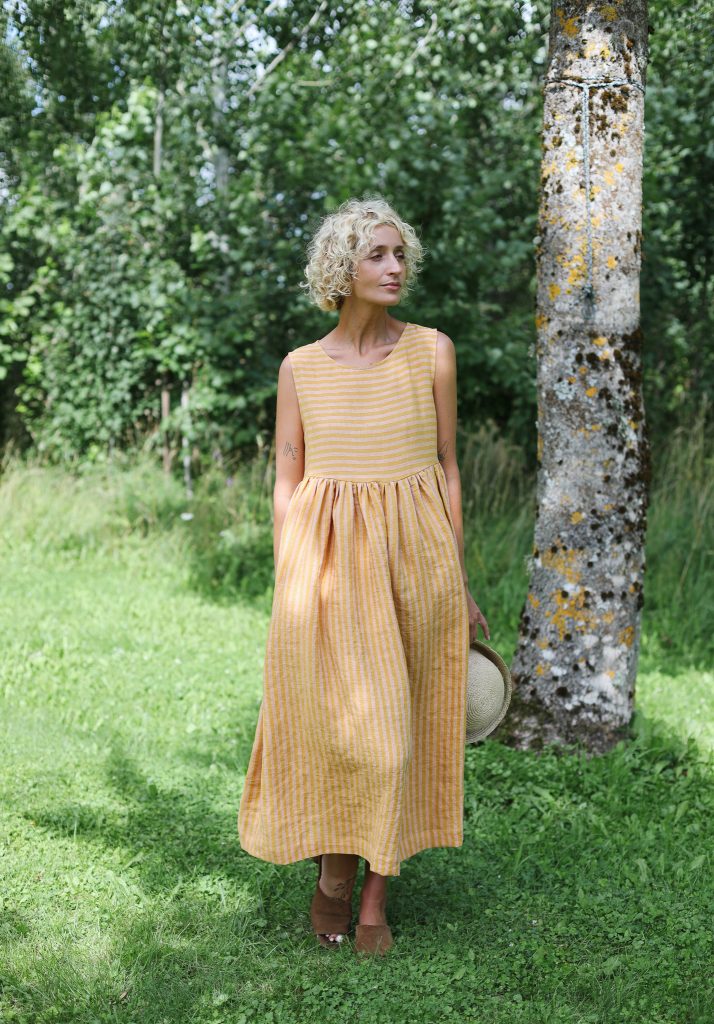 Striped Sleeveless Smock Linen Dress