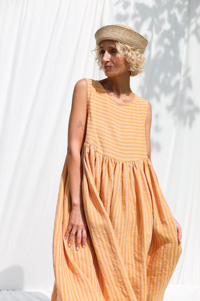 Striped Sleeveless Smock Linen Dress