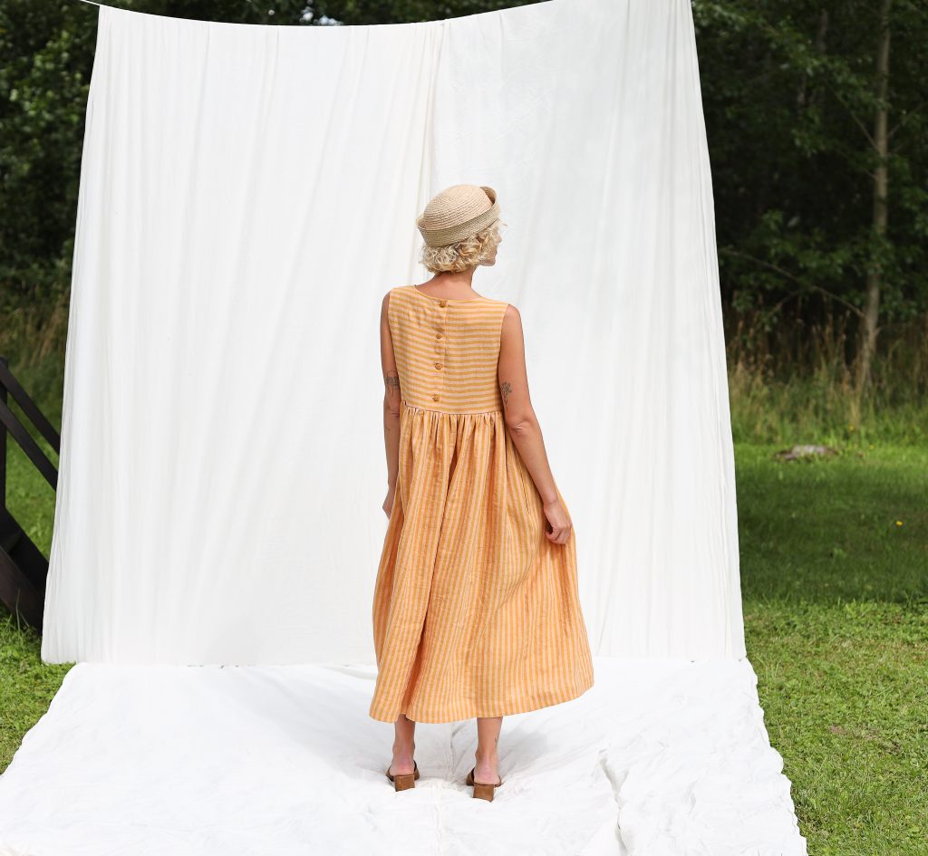 Striped Sleeveless Smock Linen Dress