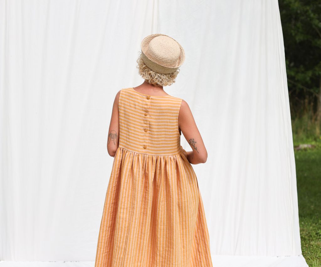 Striped Sleeveless Smock Linen Dress