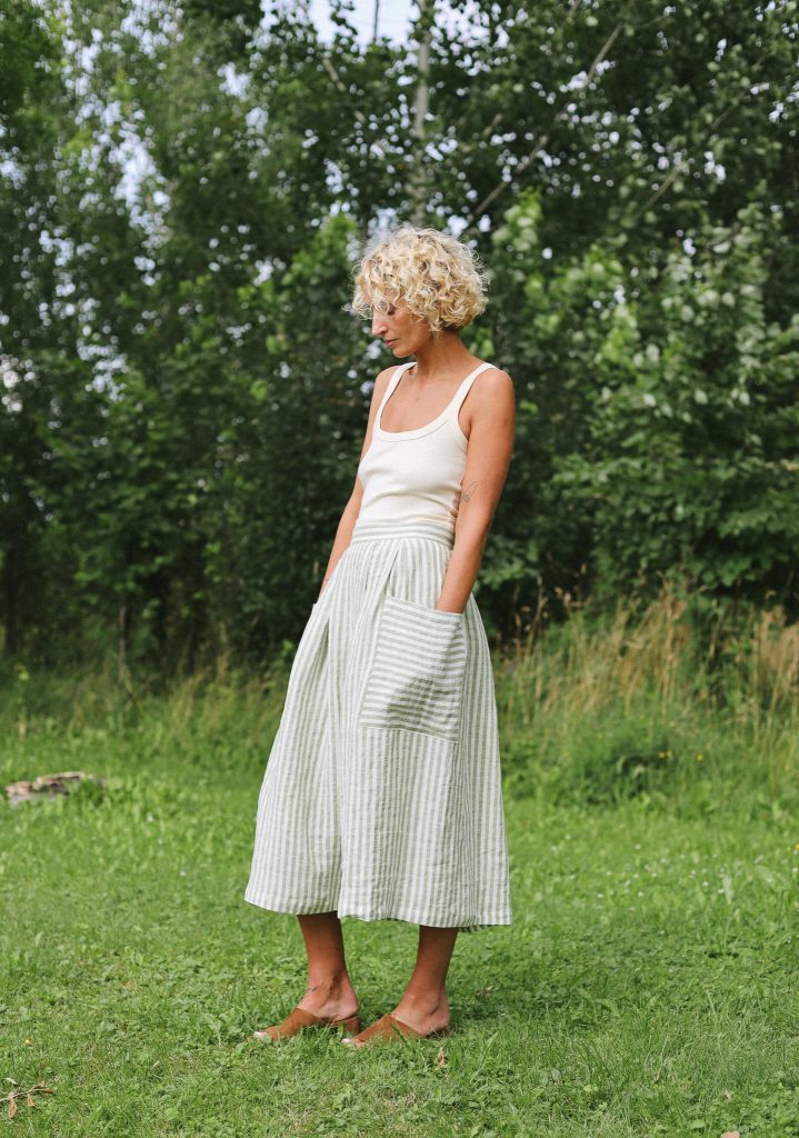 Pleated Linen Skirt with Patch Pockets