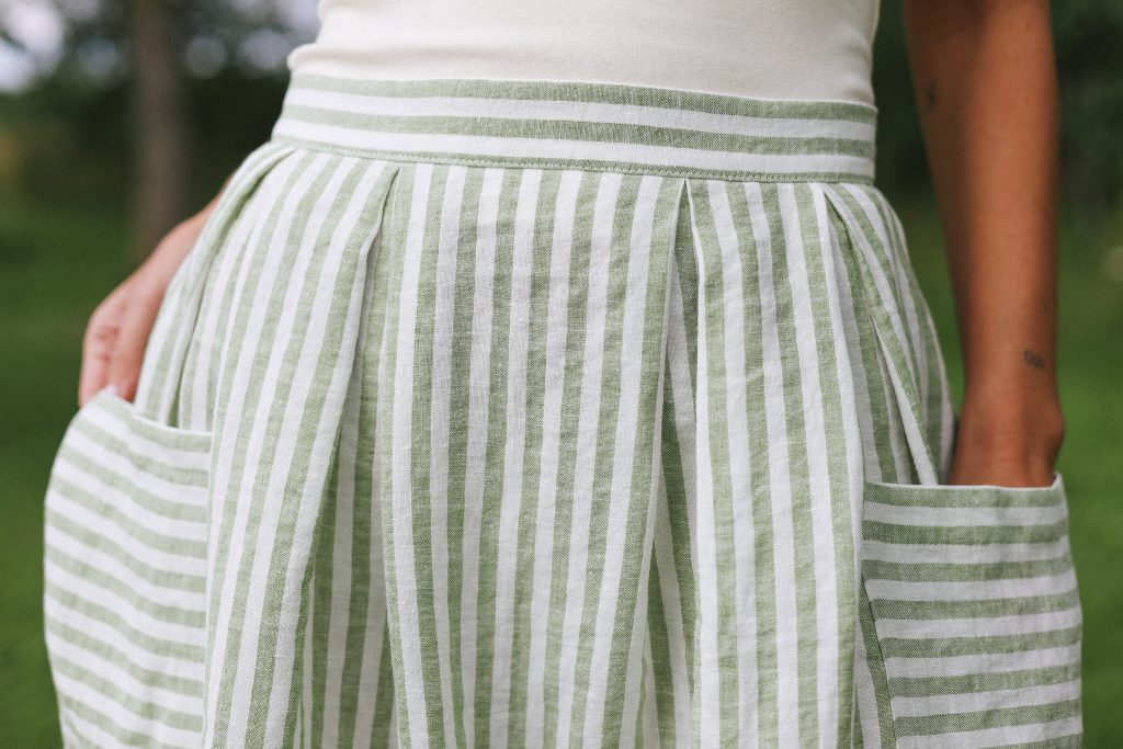 Pleated Linen Skirt with Patch Pockets