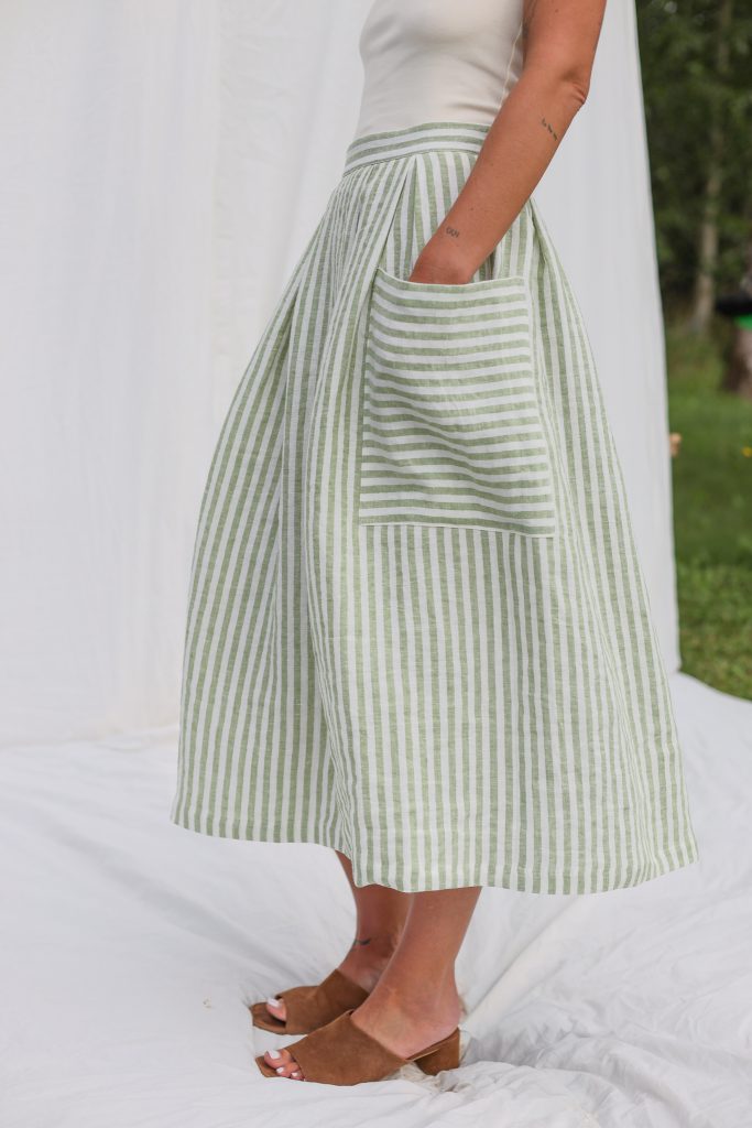 Pleated Linen Skirt with Patch Pockets