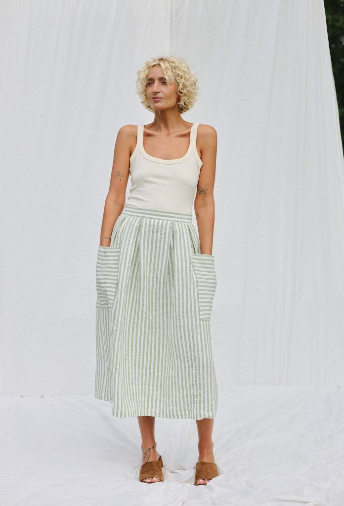 Pleated Linen Skirt with Patch Pockets