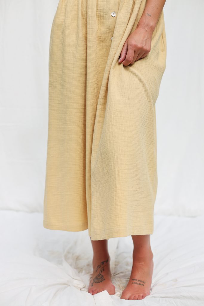 Adjustable Straps Double Gauze Cotton Dress in Pineapple Color