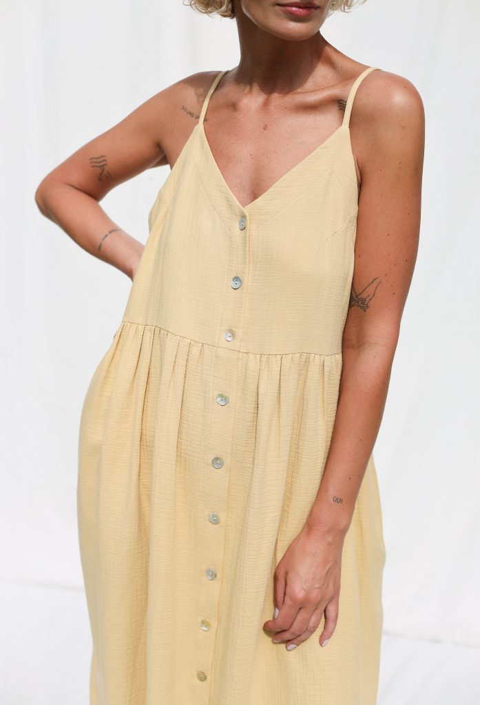 Adjustable Straps Double Gauze Cotton Dress in Pineapple Color