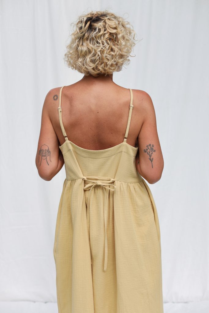 Adjustable Straps Double Gauze Cotton Dress in Pineapple Color