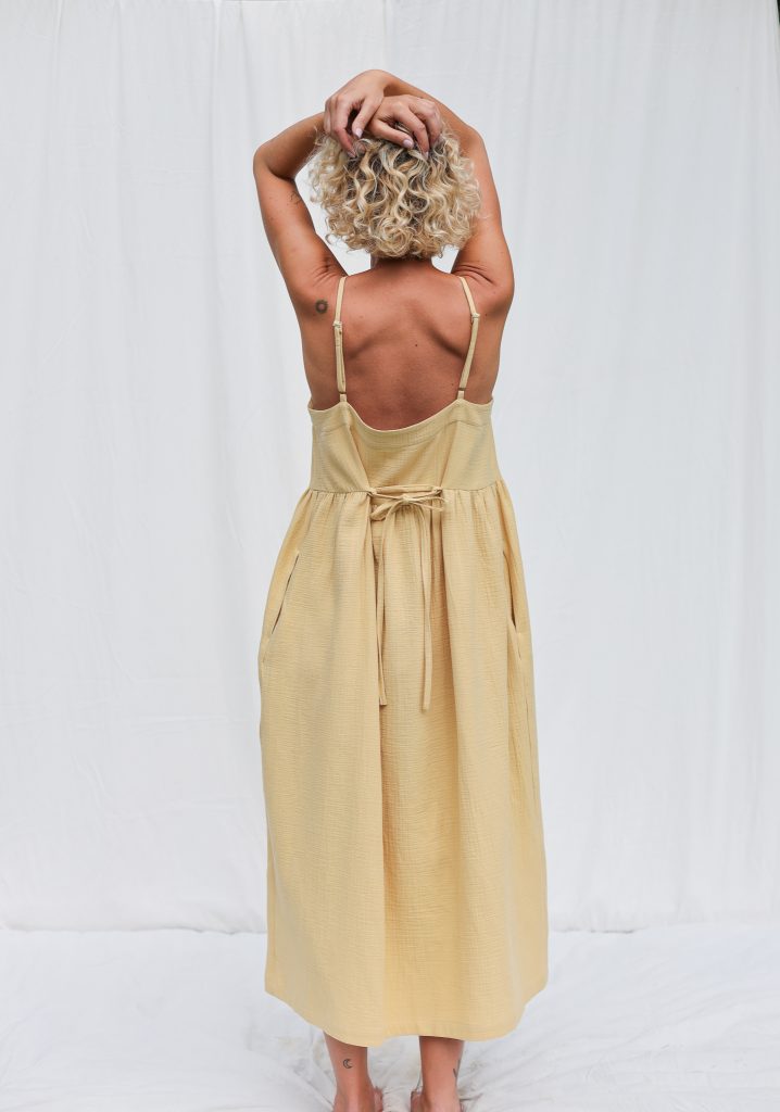 Adjustable Straps Double Gauze Cotton Dress in Pineapple Color