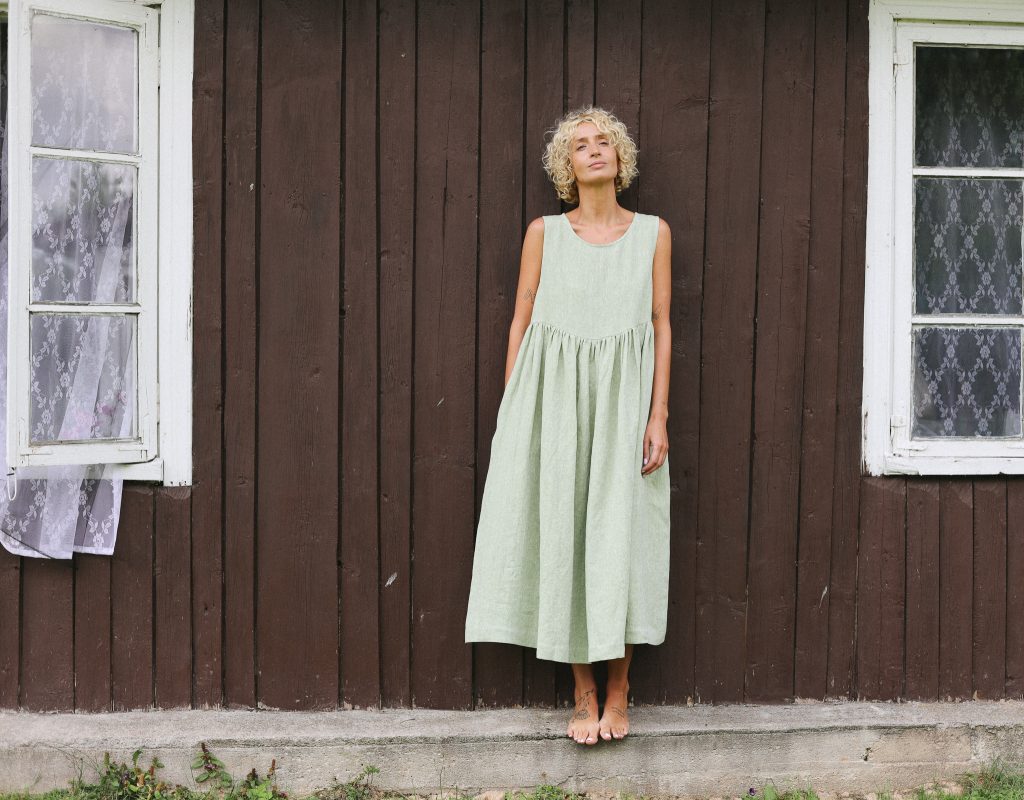 Linen Higher Waist Sleeveless Smock Dress