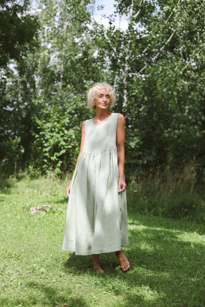 Linen Higher Waist Sleeveless Smock Dress