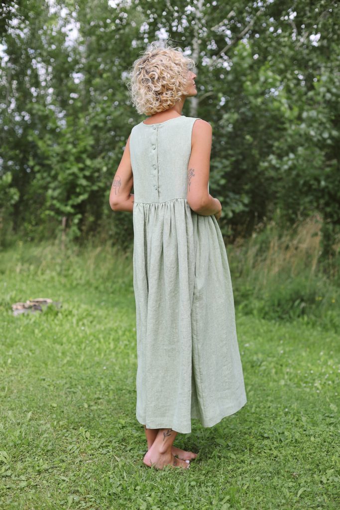 Linen Higher Waist Sleeveless Smock Dress