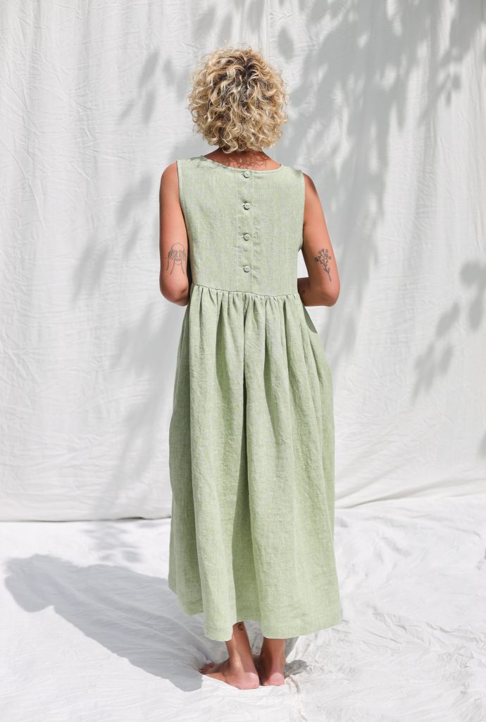 Linen Higher Waist Sleeveless Smock Dress