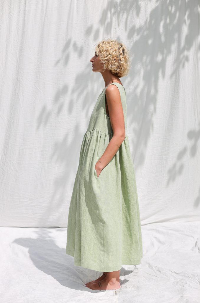 Linen Higher Waist Sleeveless Smock Dress