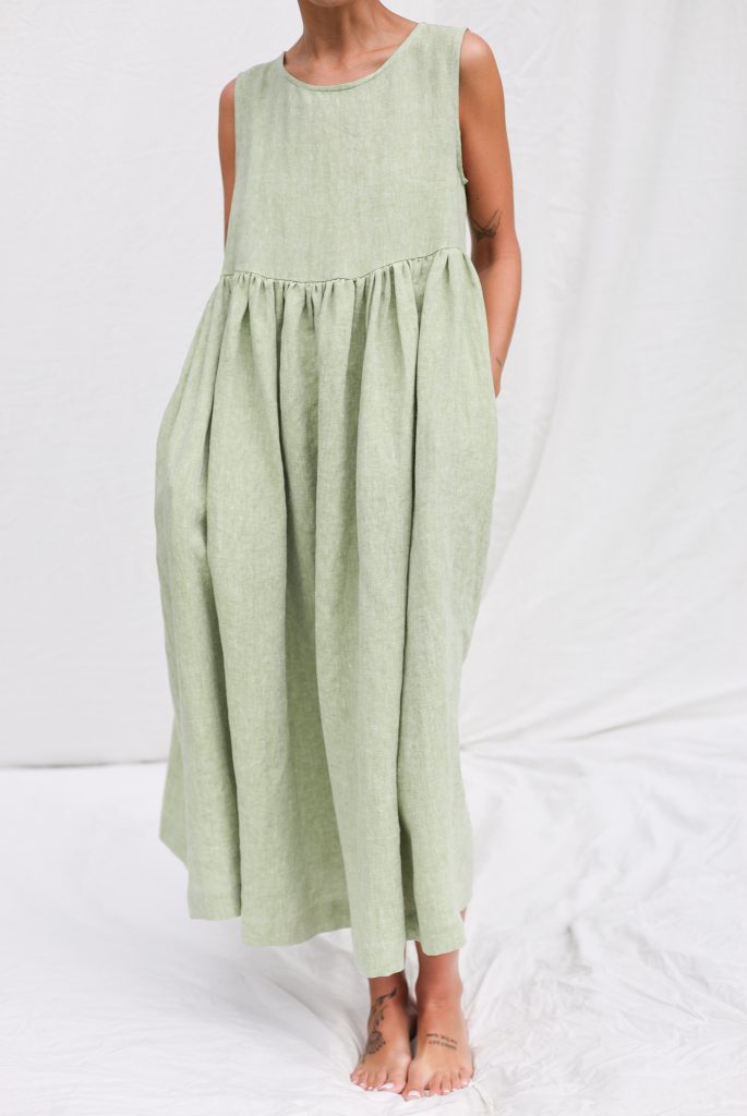 Linen Higher Waist Sleeveless Smock Dress