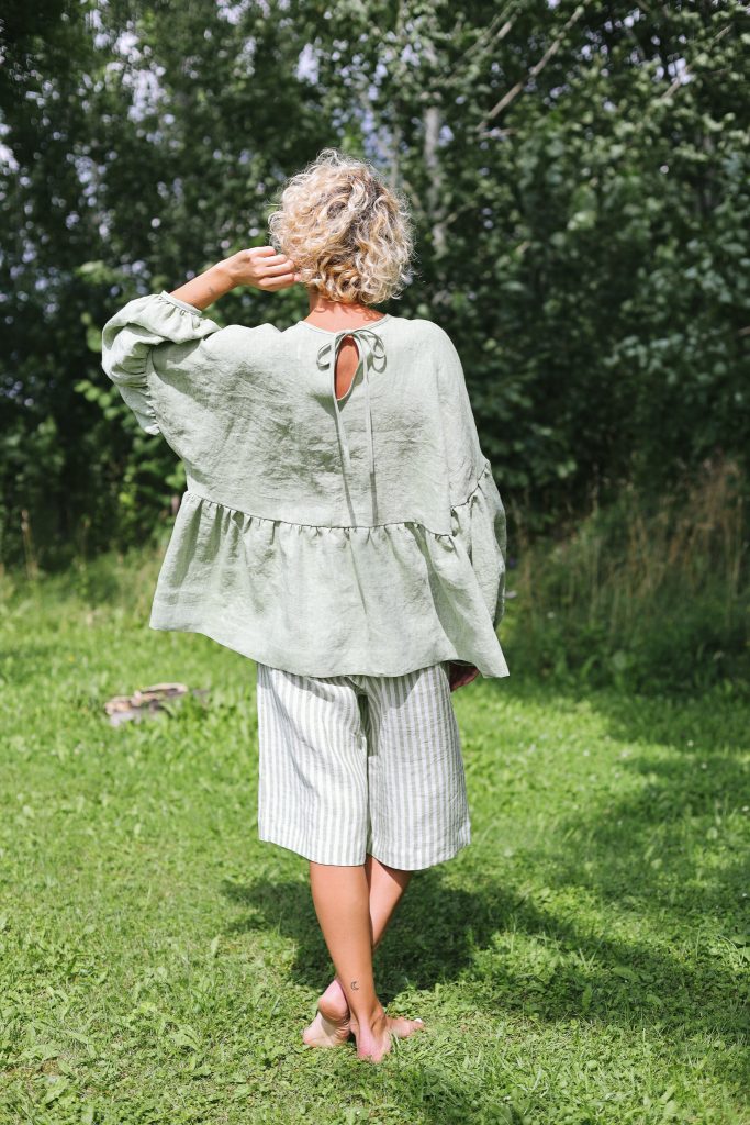 Oversized Dropped Shoulders Linen Peplum Blouse EVE