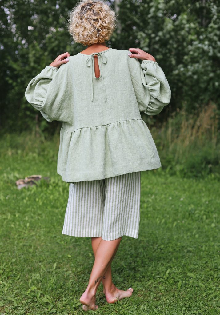 Oversized Dropped Shoulders Linen Peplum Blouse EVE