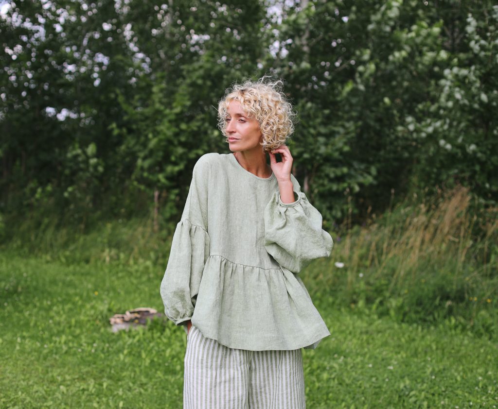 Oversized Dropped Shoulders Linen Peplum Blouse EVE | Blouse | Sustainable clothing | OffOn clothing