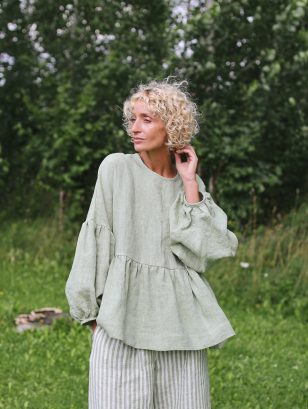 Oversized Dropped Shoulders Linen Peplum Blouse EVE | Blouse | Sustainable clothing | OffOn clothing