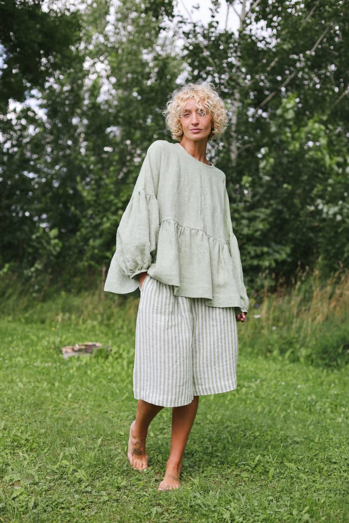 Oversized Dropped Shoulders Linen Peplum Blouse EVE