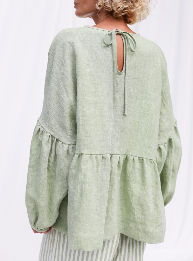 Oversized Dropped Shoulders Linen Peplum Blouse EVE