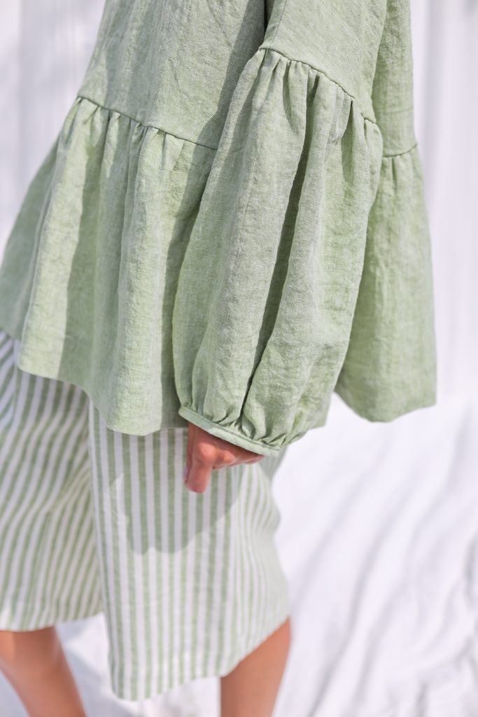 Oversized Dropped Shoulders Linen Peplum Blouse EVE