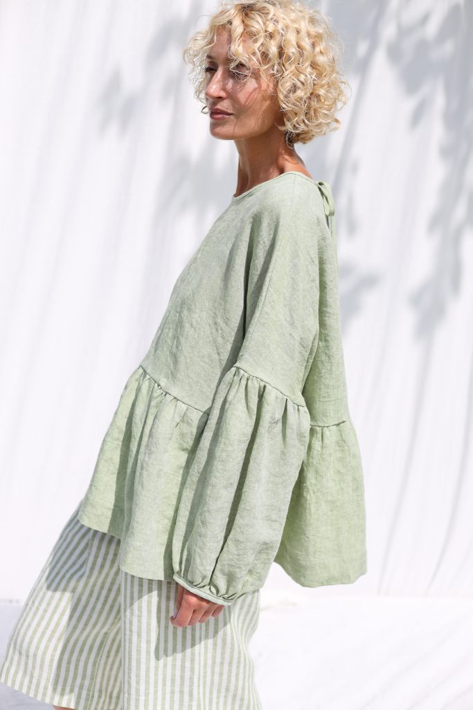 Oversized Dropped Shoulders Linen Peplum Blouse EVE