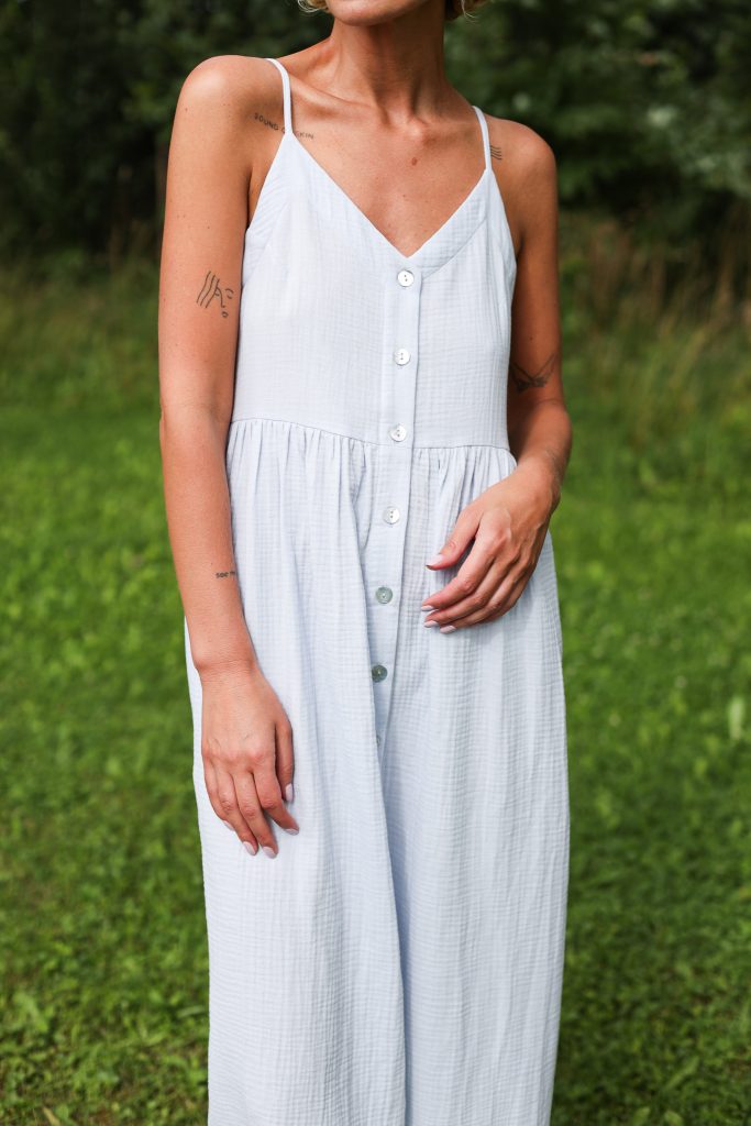 Adjustable Straps Double Gauze Cotton Dress in Country Air Blue Color