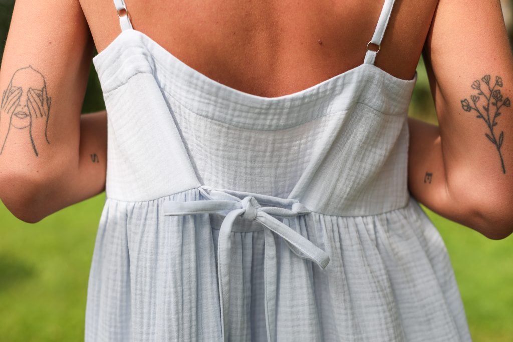 Adjustable Straps Double Gauze Cotton Dress in Country Air Blue Color