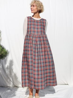 Sleeveless plaid linen smock dress SCOTLAND | Dress | Sustainable clothing | OffOn clothing