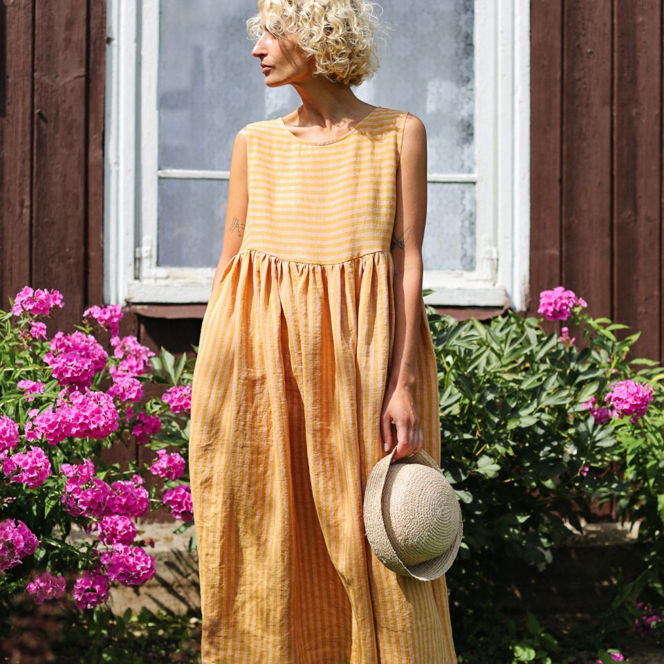 Striped Sleeveless Smock Linen Dress