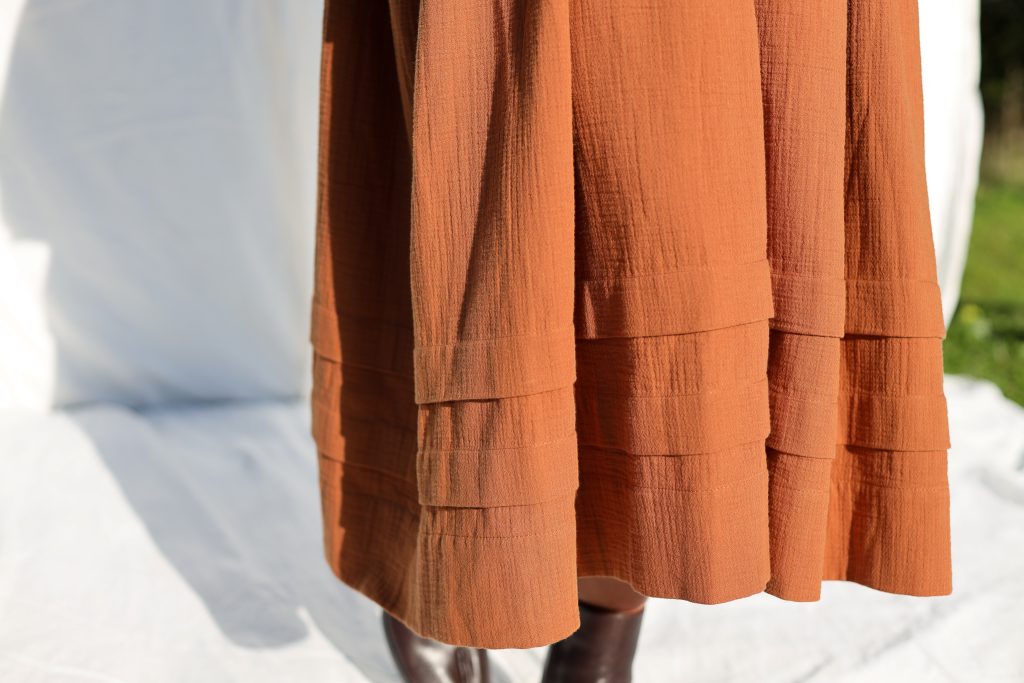 Oversized Caramel Double Gauze Dress with Pleated Details