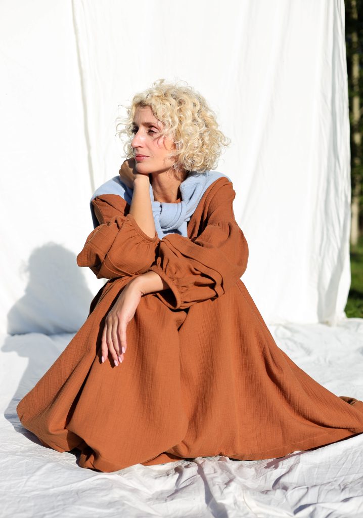 Oversized Caramel Double Gauze Dress with Pleated Details