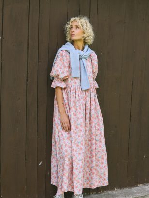 Floral Puffy Sleeves Silky Tana Lawn Cotton Dress NINA | Dress | Sustainable clothing | OffOn clothing