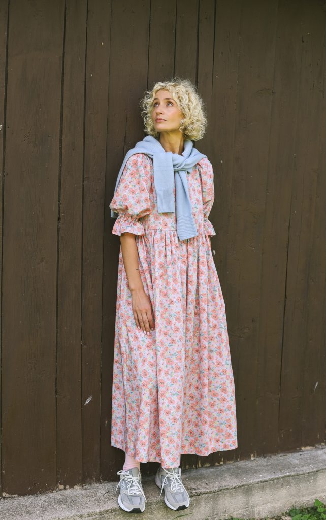 Floral Puffy Sleeves Silky Tana Lawn Cotton Dress NINA | Dress | Sustainable clothing | OffOn clothing