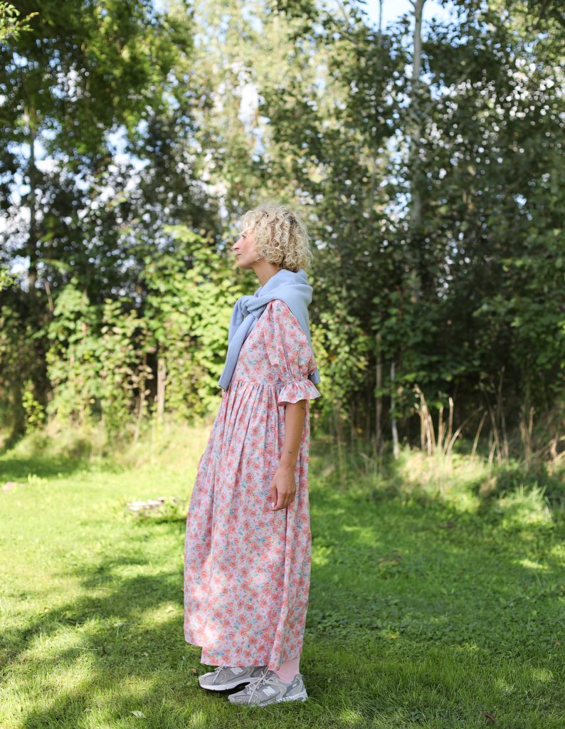 Floral Puffy Sleeves Silky Tana Lawn Cotton Dress NINA