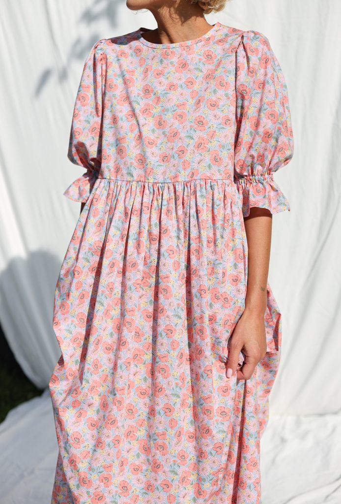Floral Puffy Sleeves Silky Tana Lawn Cotton Dress NINA