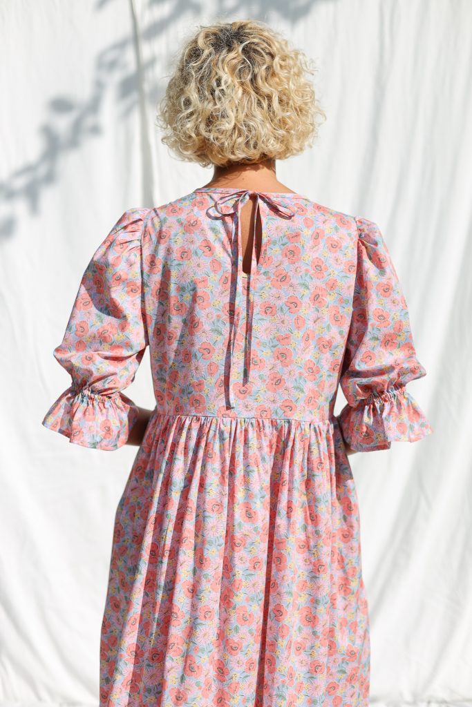 Floral Puffy Sleeves Silky Tana Lawn Cotton Dress NINA